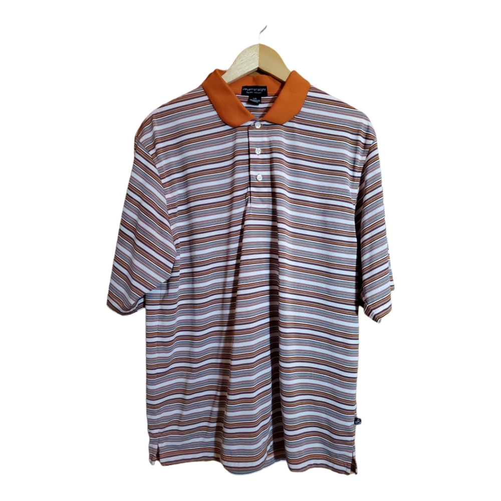 ELEVEN STRAIGHT BYRON NEISON L ORANGE MULTI COLORED STRIPPED SHORT-SLEEVED POLO